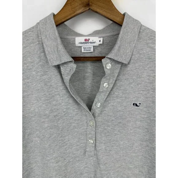 Vineyard Vines Womens Gray Short Sleeve Polo Shirt Size M Cotton Blend - Picture 6 of 10